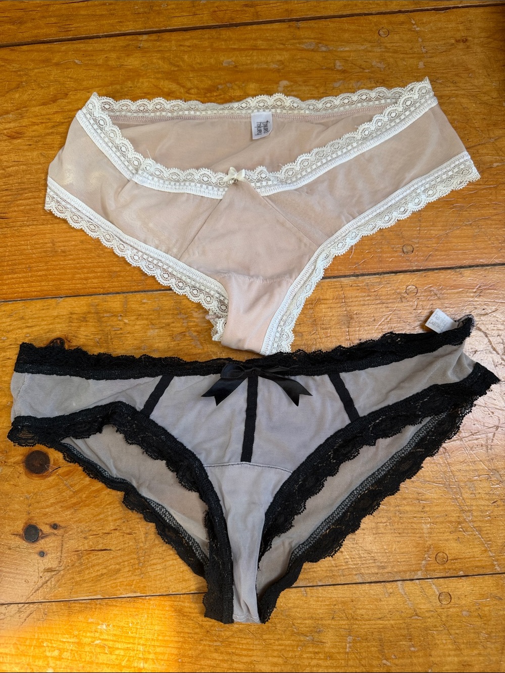 Hanky Panky Nude and Gray Lace-Trim Bikini Panty Duo